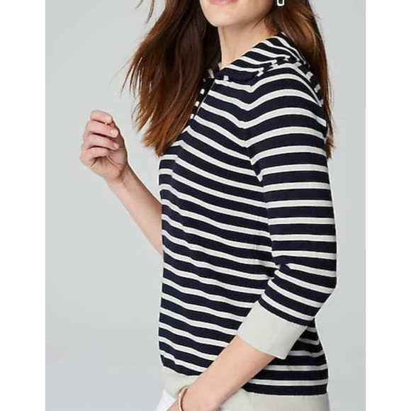J Jill Top XL Knit Collared Pullover Sweater Striped Navy V Neck Nautical NWT - Picture 4 of 14